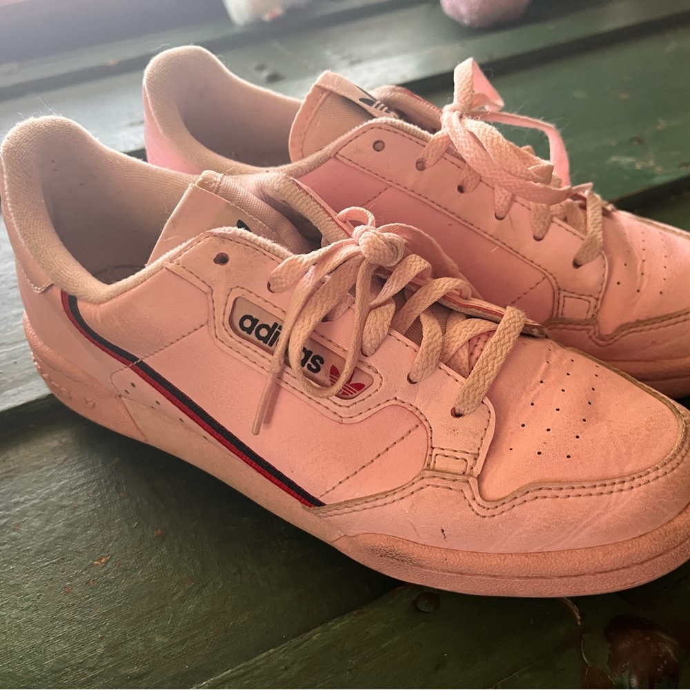 Adidas Blush Pink Trainers with Black and Red Accents
